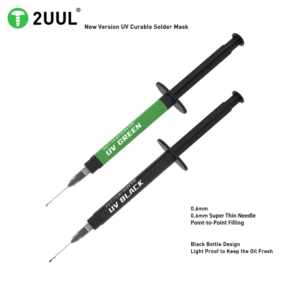 2UUL PCB UV Green Curable Solder Mask with 3pcs 6mm Super Thin Needles