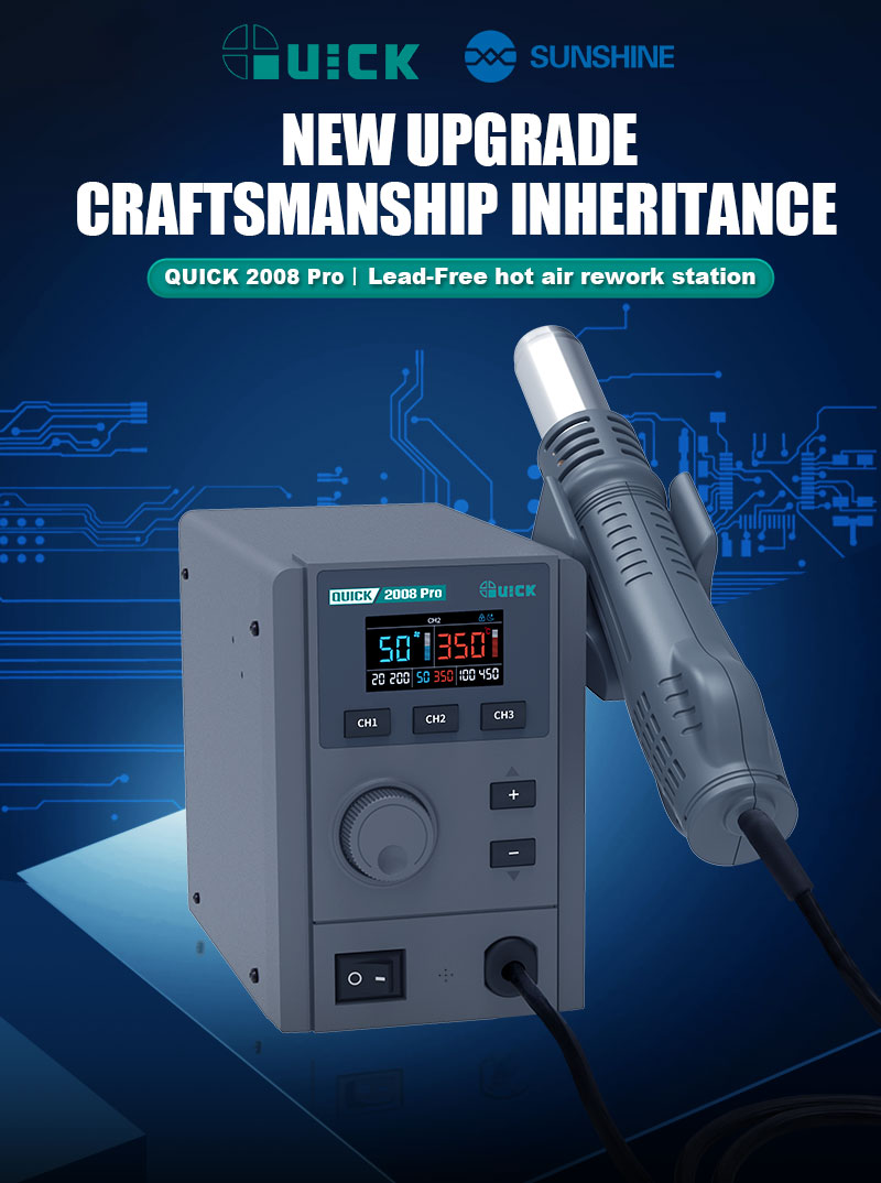 Quick 2008 Pro 750W Lead-free Intelligent Digital Display Hot Air Gun 